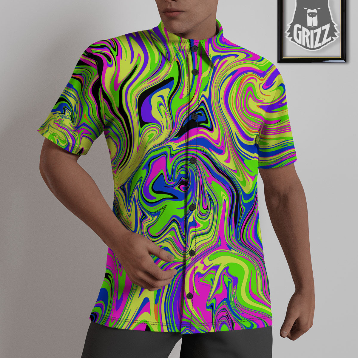 Trippy Abstract Neon Print Untucked Shirts-grizzshop