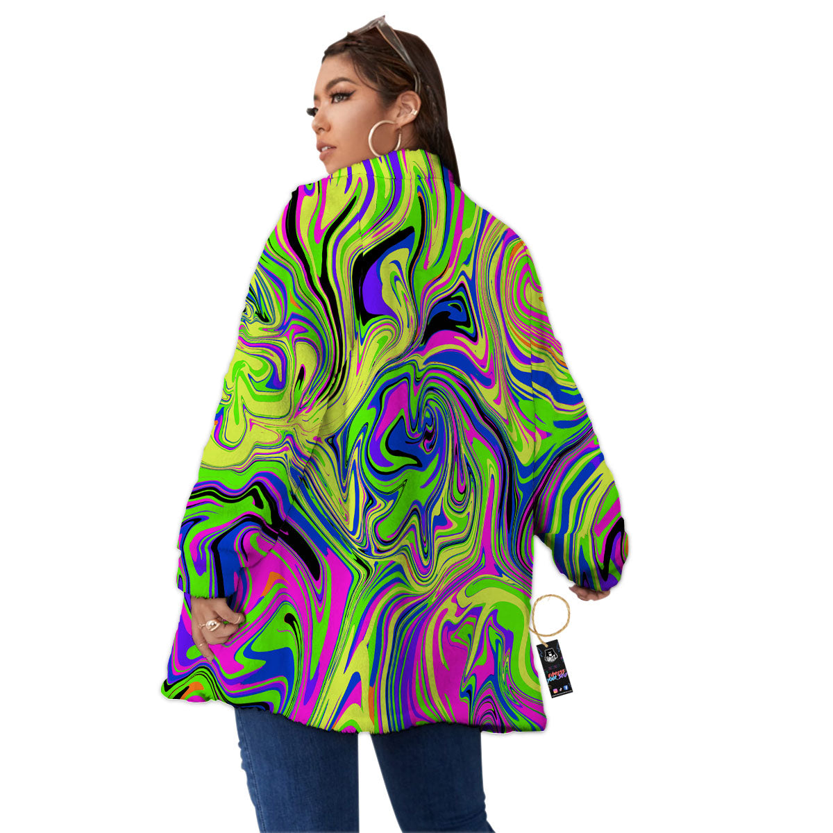 Trippy Abstract Neon Print Women's Sherpa Jacket-grizzshop