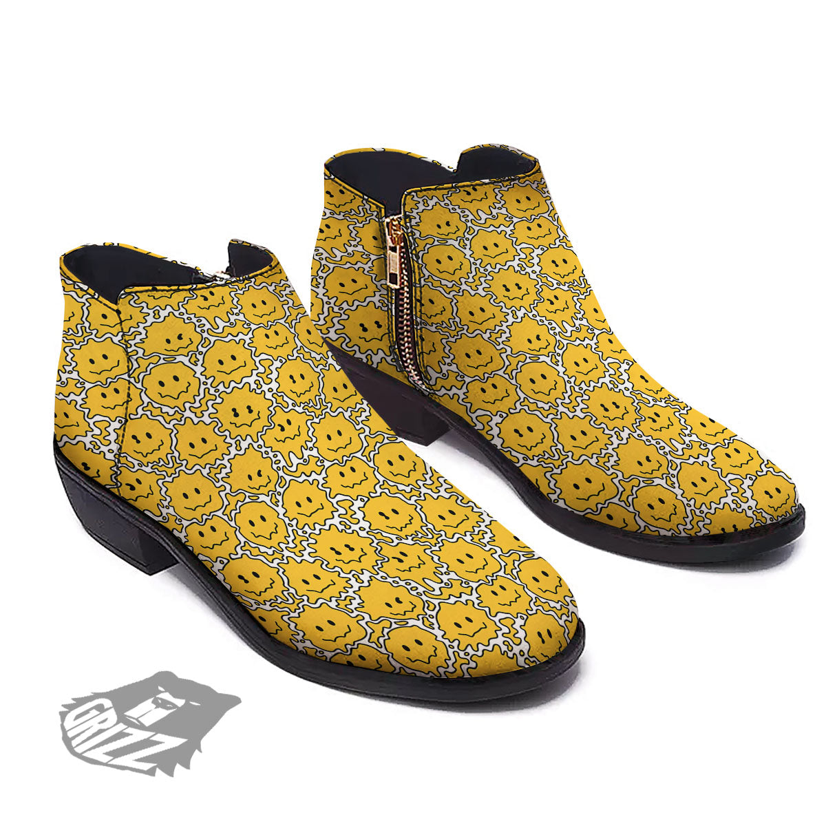 Trippy Abstract Psychedelic Emoji Print Ankle Boots-grizzshop