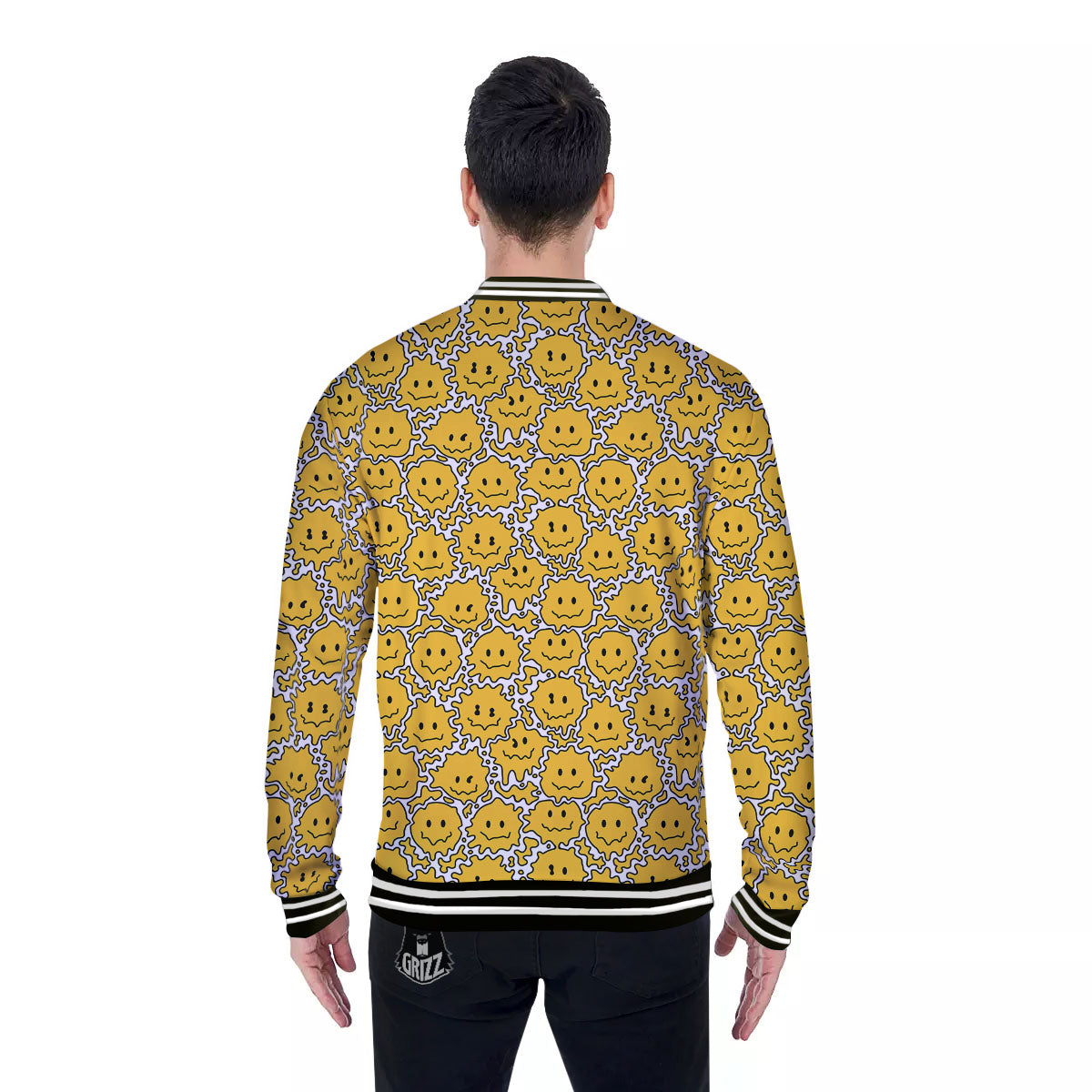 Trippy Abstract Psychedelic Emoji Print Baseball Jacket-grizzshop