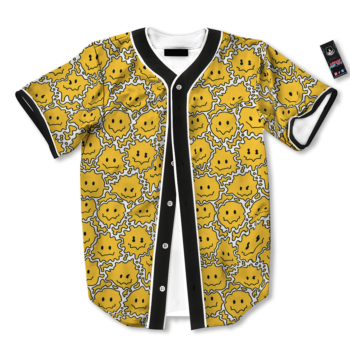 Trippy Abstract Psychedelic Emoji Print Baseball Jersey-grizzshop