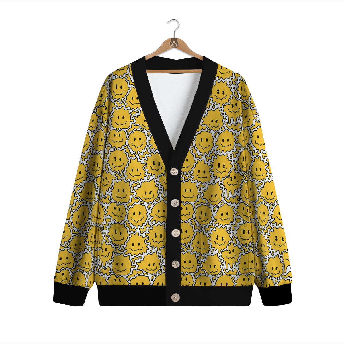 Trippy Abstract Psychedelic Emoji Print Cardigan-grizzshop
