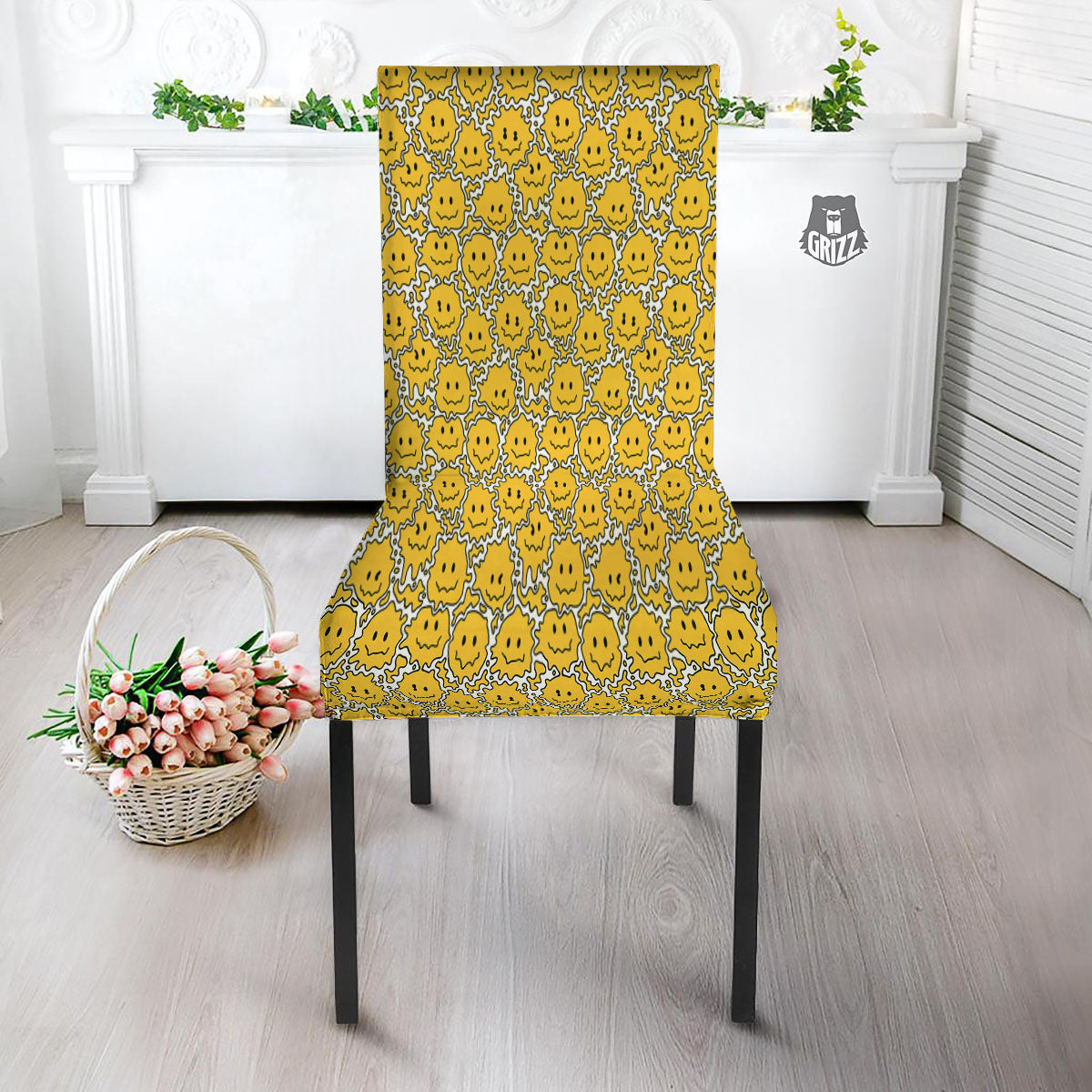 Trippy Abstract Psychedelic Emoji Print Dining Chair Slipcover-grizzshop