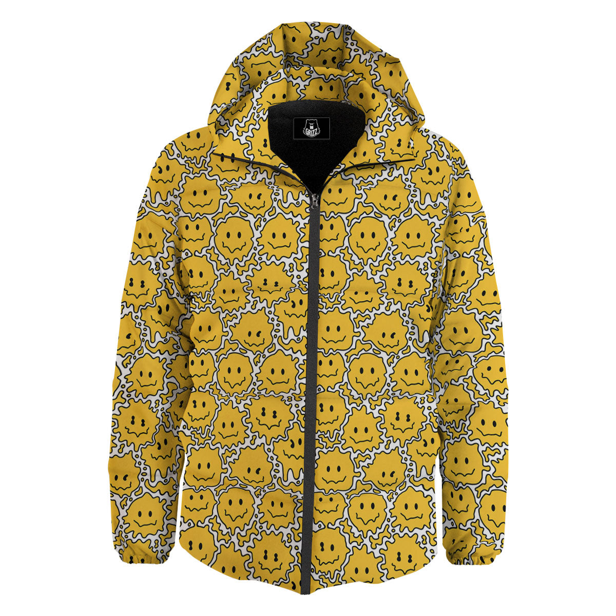 Trippy Abstract Psychedelic Emoji Print Down Jacket-grizzshop