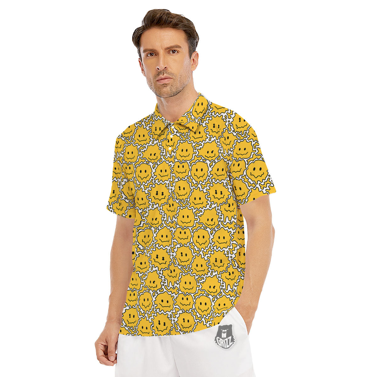 Trippy Abstract Psychedelic Emoji Print Men's Golf Shirts-grizzshop