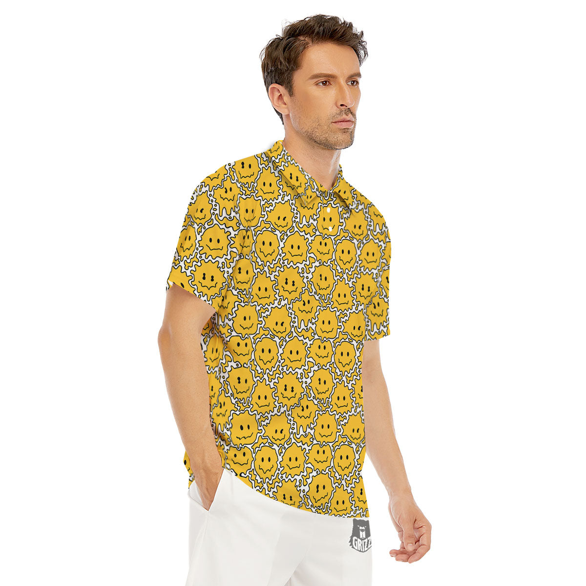 Trippy Abstract Psychedelic Emoji Print Men's Golf Shirts-grizzshop