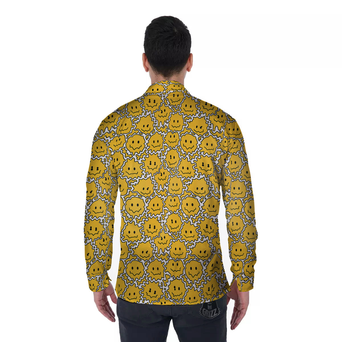 Trippy Abstract Psychedelic Emoji Print Men's Long Sleeve Shirts-grizzshop