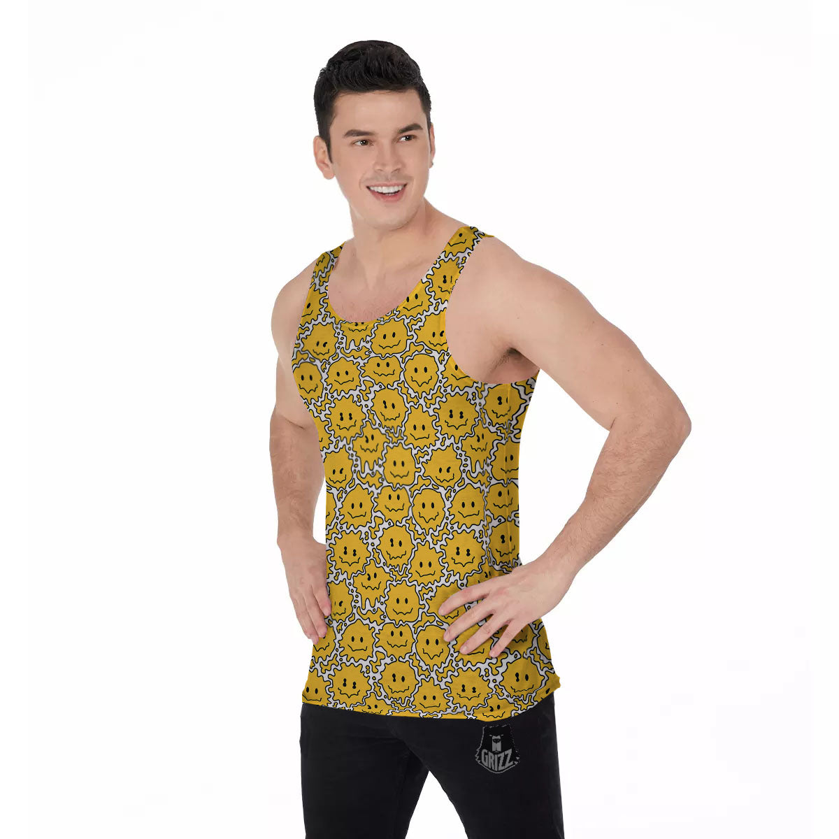 Trippy Abstract Psychedelic Emoji Print Men's Tank Top-grizzshop