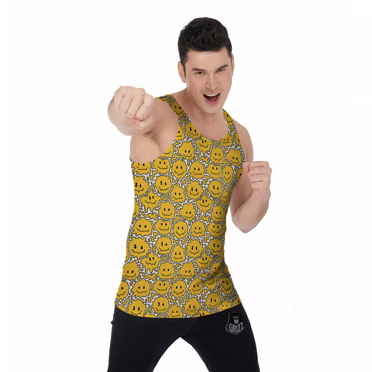 Trippy Abstract Psychedelic Emoji Print Men's Tank Top-grizzshop