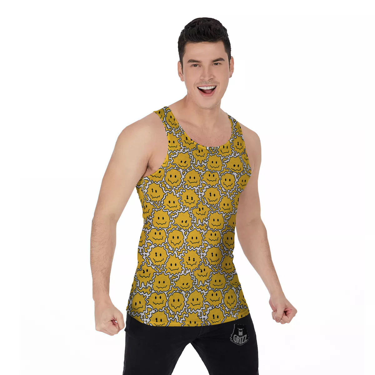 Trippy Abstract Psychedelic Emoji Print Men's Tank Top-grizzshop