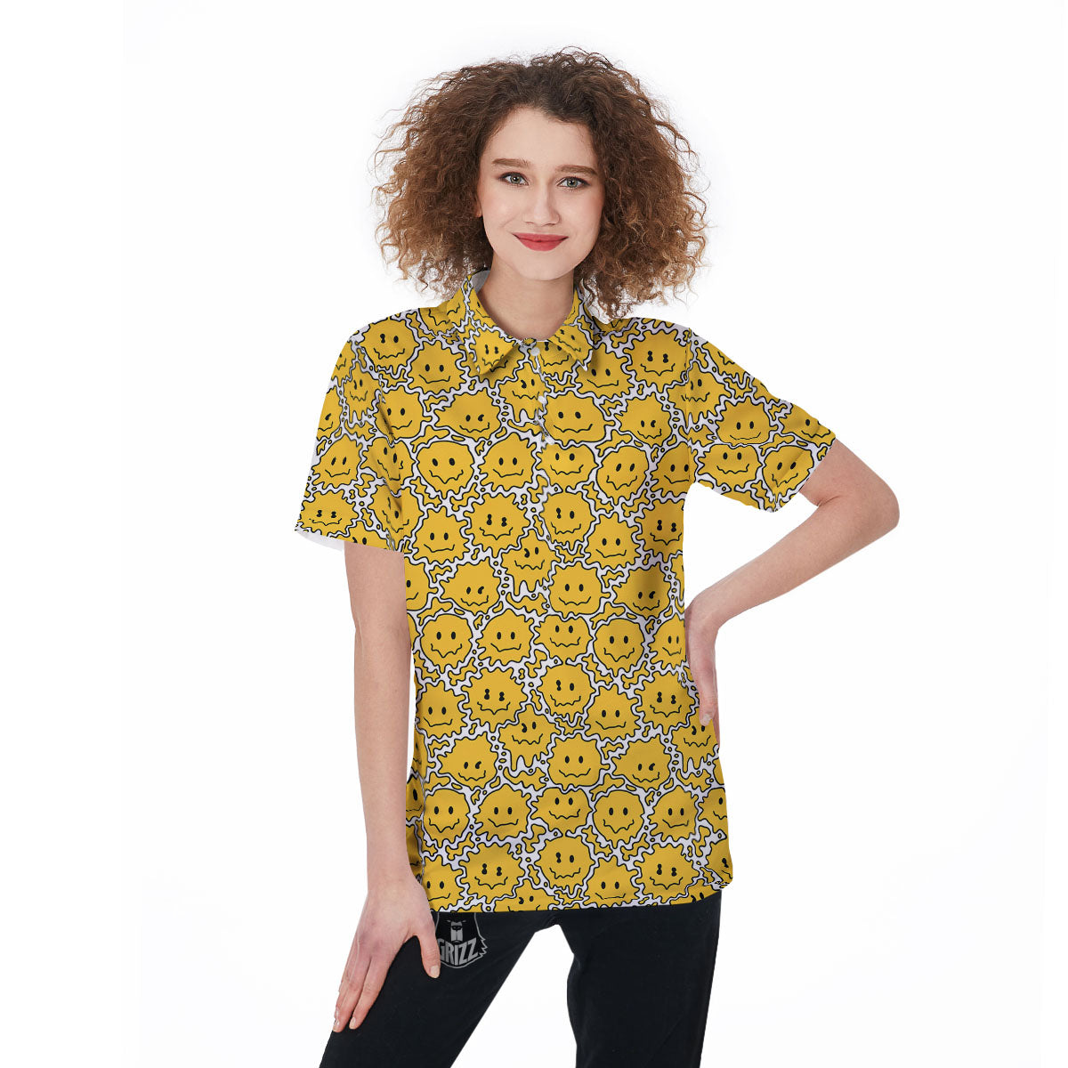 Trippy Abstract Psychedelic Emoji Print Women's Golf Shirts-grizzshop