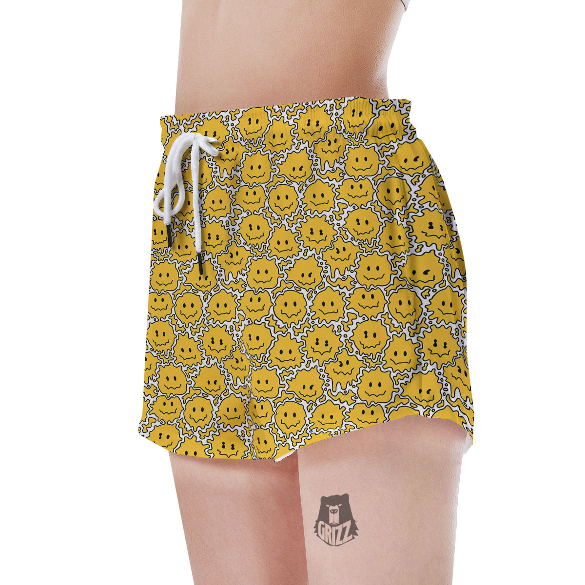 Trippy Abstract Psychedelic Emoji Print Women's Shorts-grizzshop