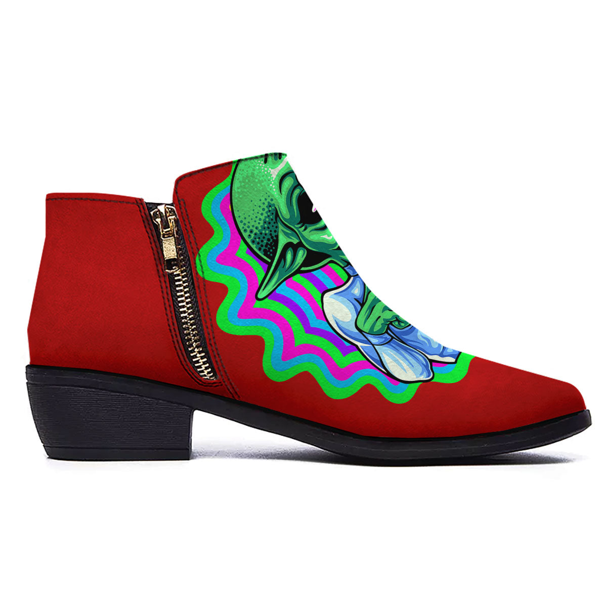 Trippy Alien Crazy Print Ankle Boots-grizzshop