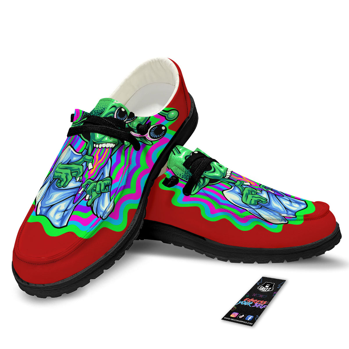 Trippy Alien Crazy Print Black Loafers-grizzshop