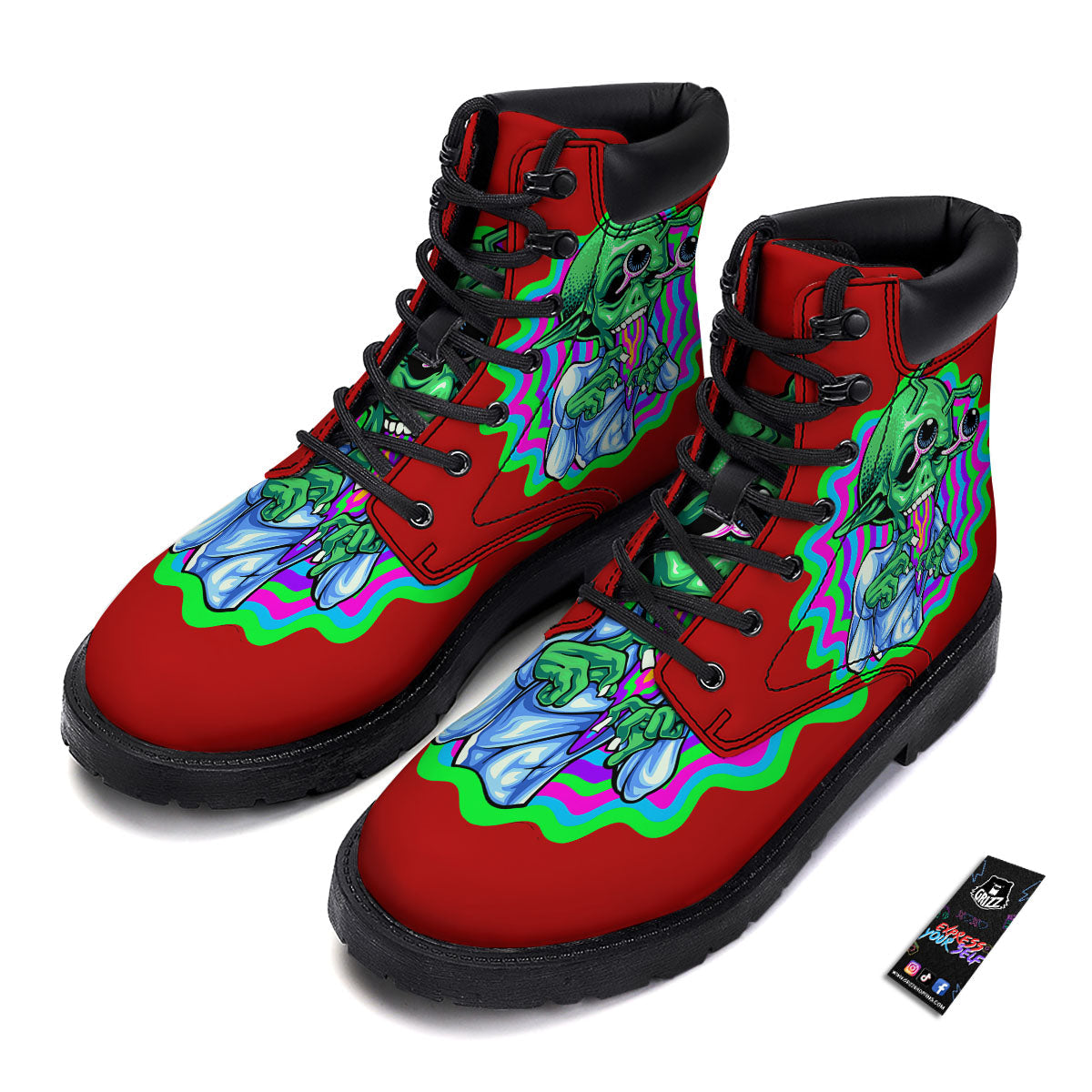 Trippy Alien Crazy Print Boots-grizzshop