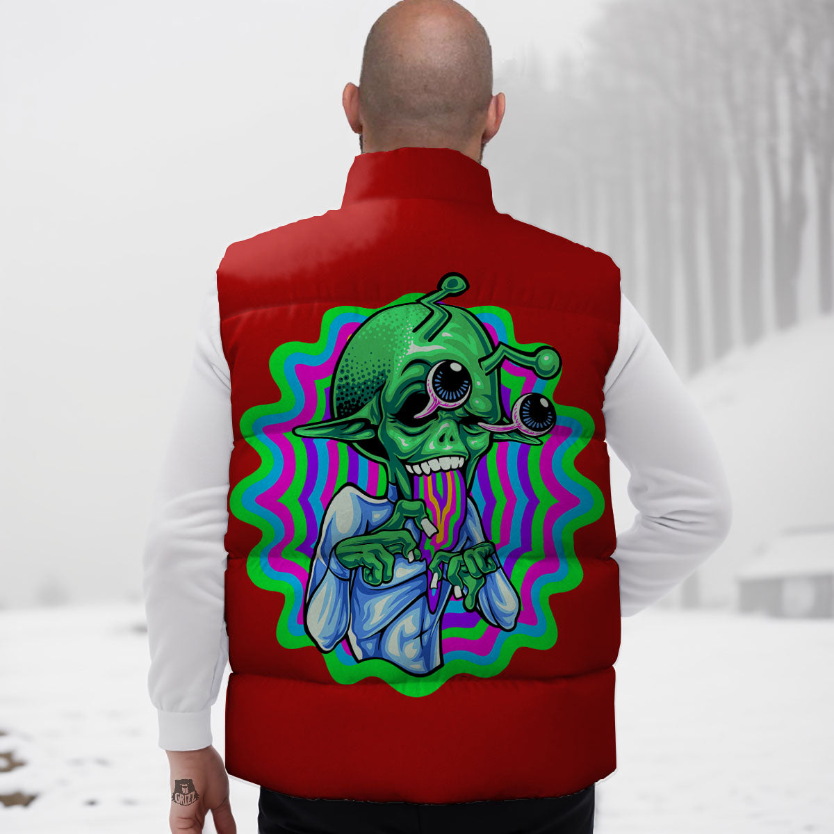 Trippy Alien Crazy Print Down Vest-grizzshop