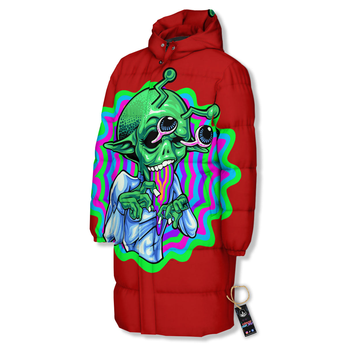 Trippy Alien Crazy Print Long Down Jacket-grizzshop