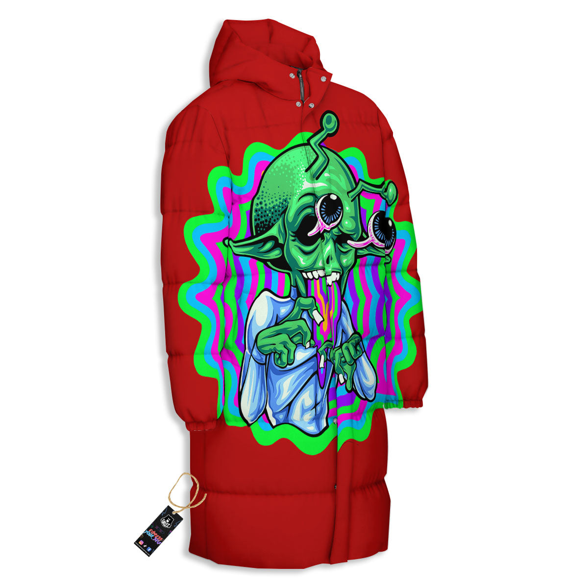 Trippy Alien Crazy Print Long Down Jacket-grizzshop