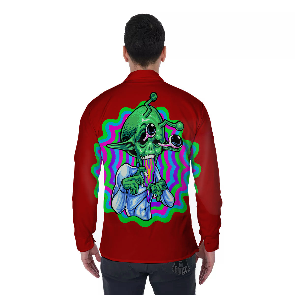 Trippy Alien Crazy Print Men's Long Sleeve Shirts-grizzshop