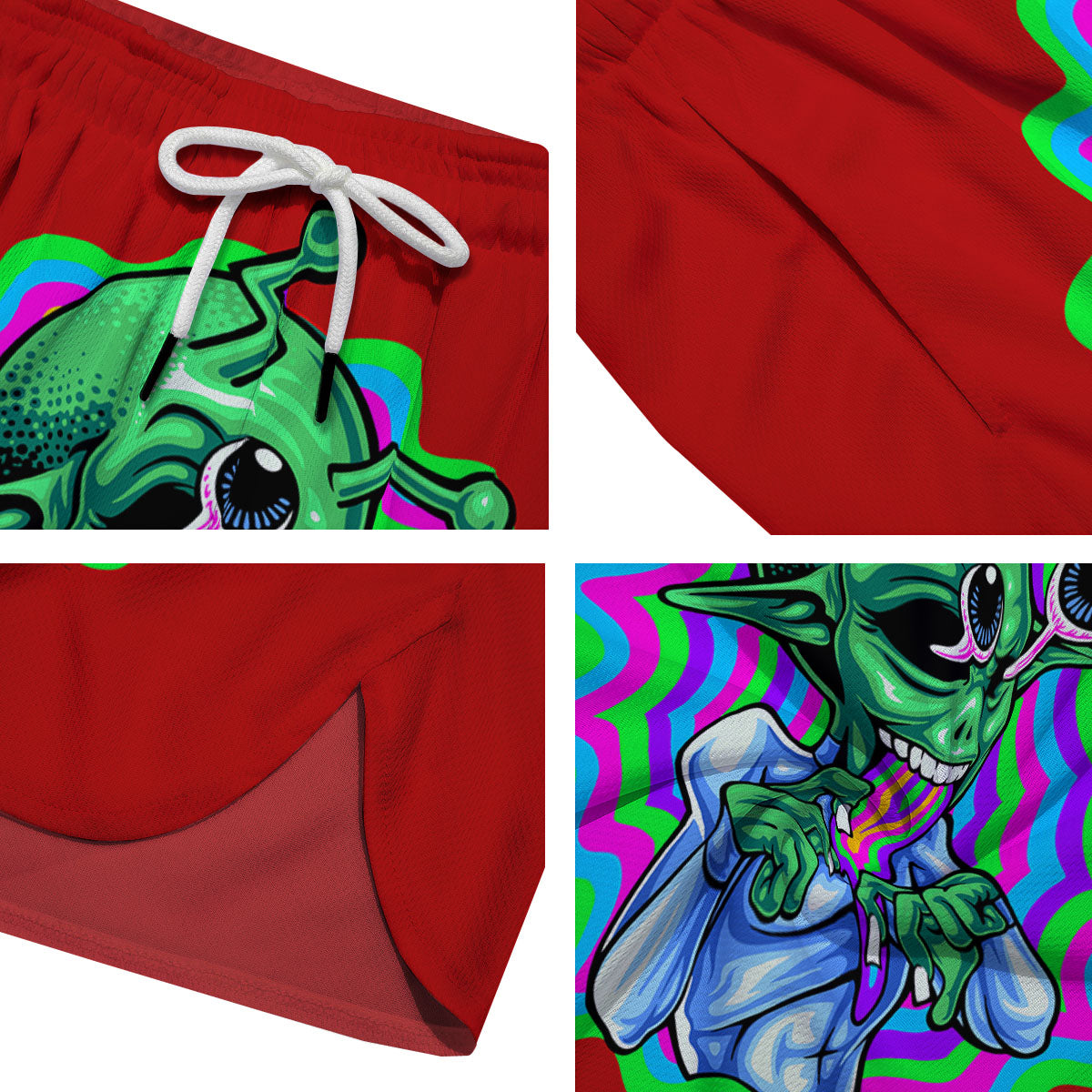 Trippy Alien Crazy Print Men's Running Shorts-grizzshop