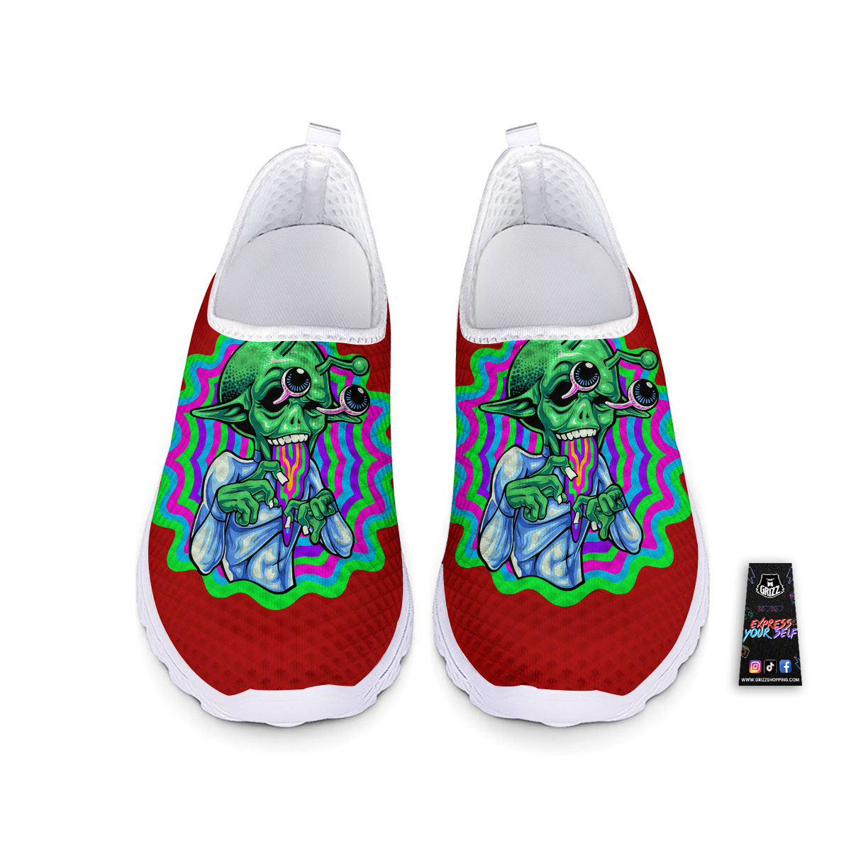 Trippy Alien Crazy Print Nurse Shoes-grizzshop