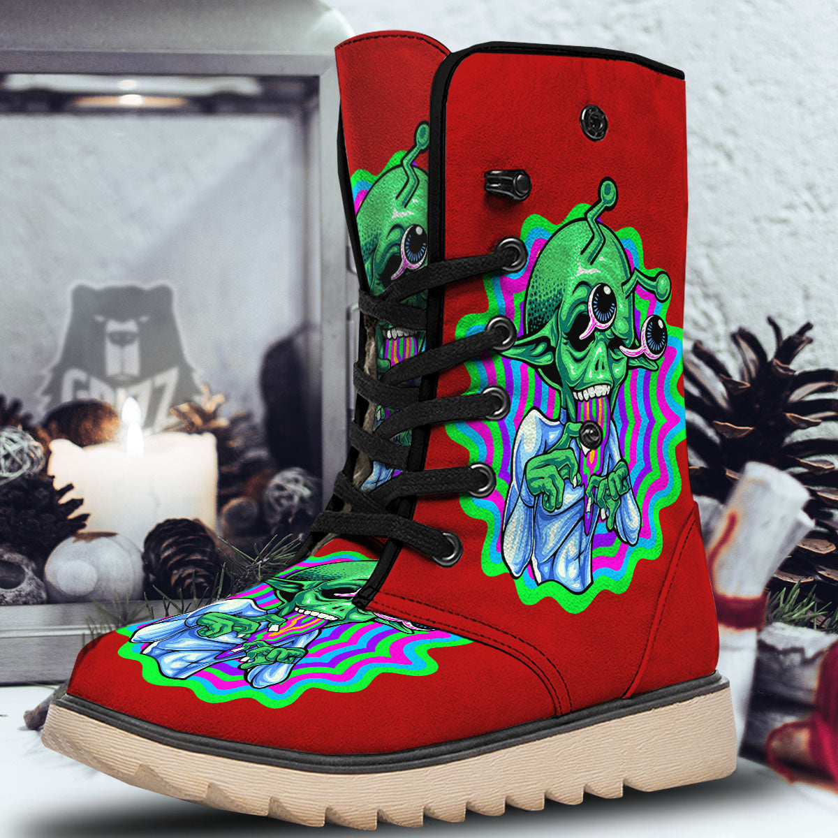 Trippy Alien Crazy Print Snow Boots-grizzshop