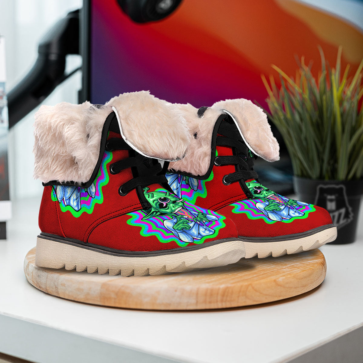 Trippy Alien Crazy Print Snow Boots-grizzshop