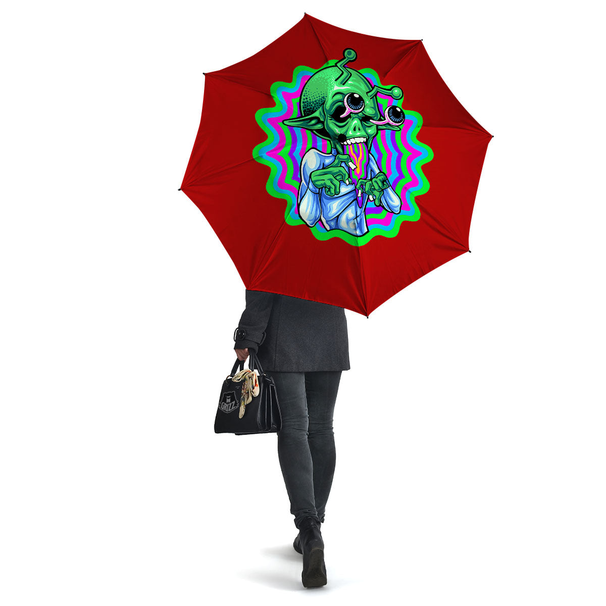 Trippy Alien Crazy Print Umbrella-grizzshop