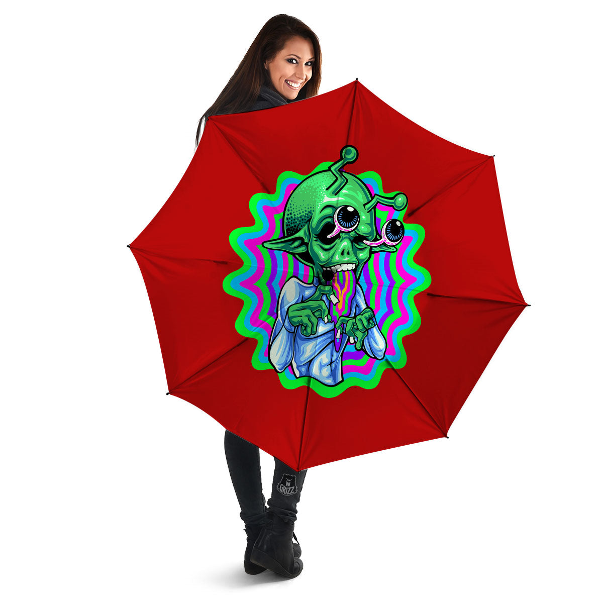 Trippy Alien Crazy Print Umbrella-grizzshop