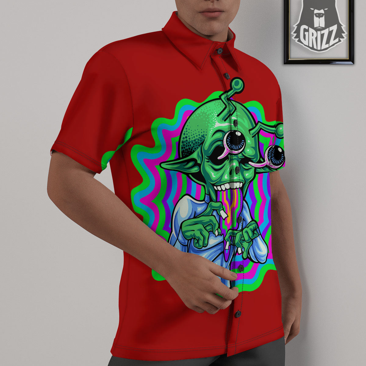 Trippy Alien Crazy Print Untucked Shirts-grizzshop