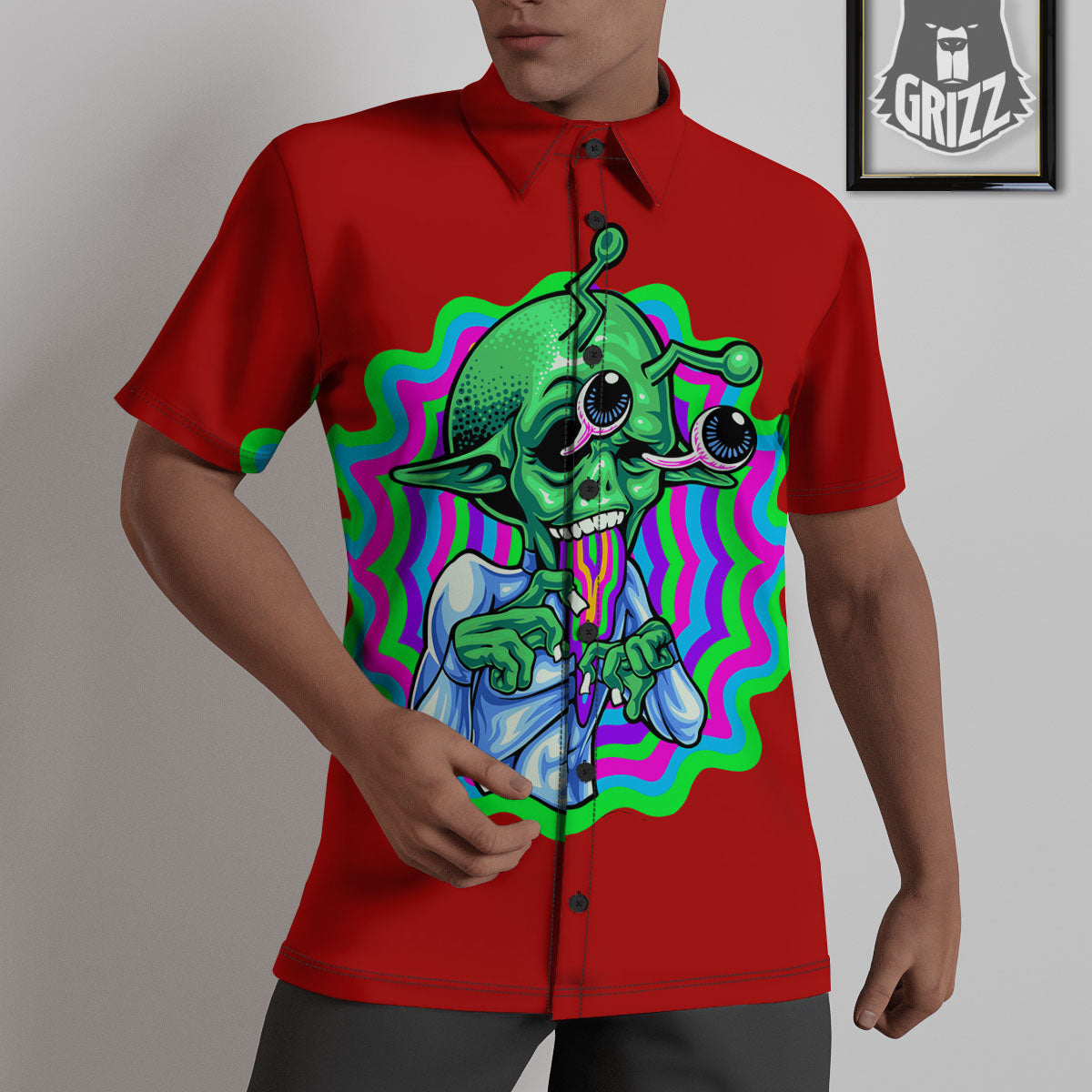 Trippy Alien Crazy Print Untucked Shirts-grizzshop