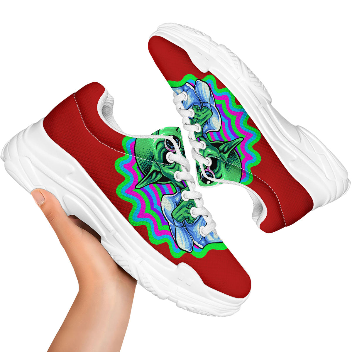 Trippy Alien Crazy Print White Chunky Shoes-grizzshop
