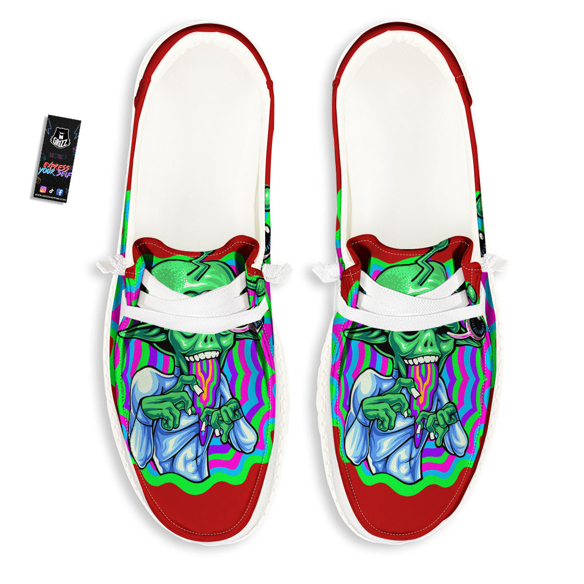 Trippy Alien Crazy Print White Loafers-grizzshop