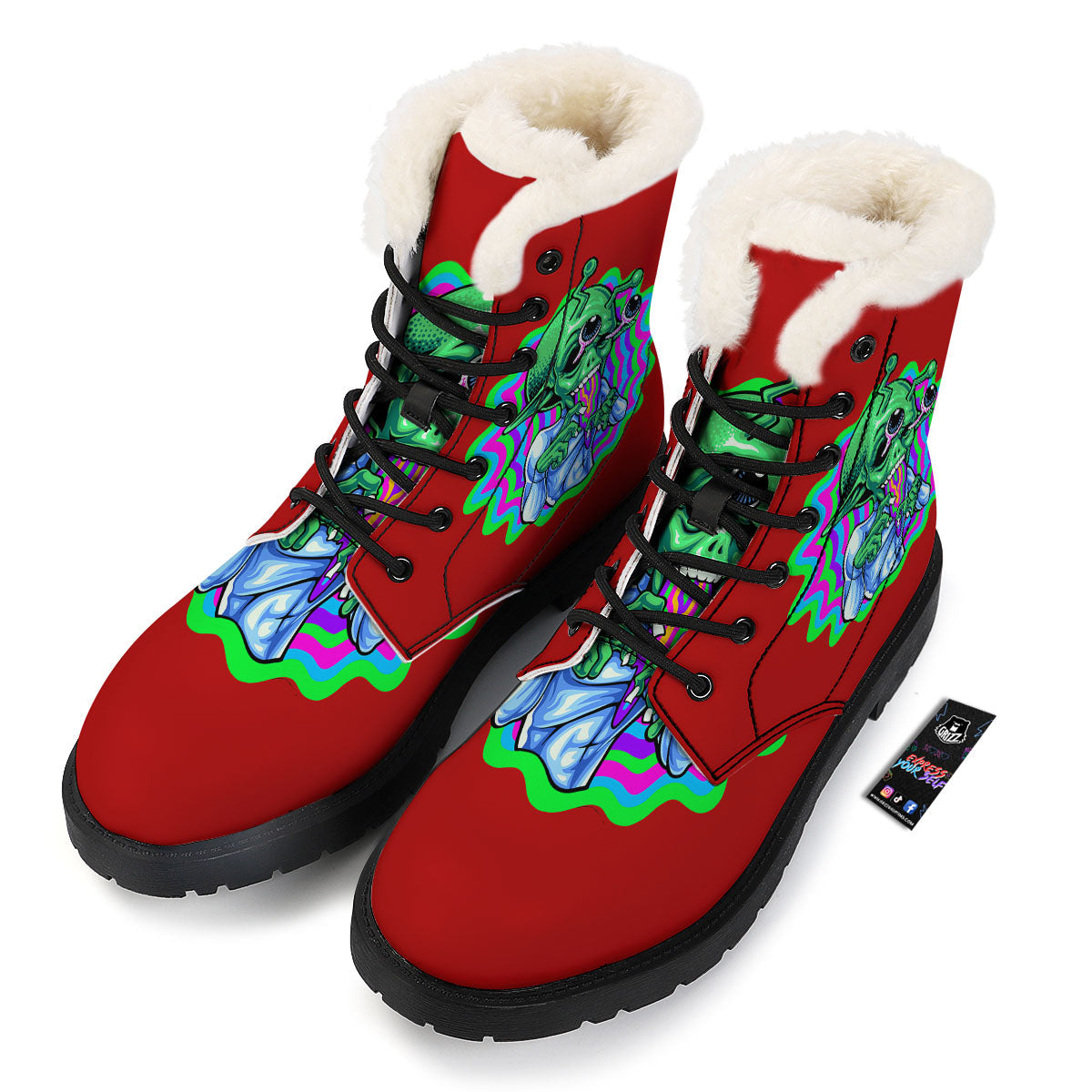 Trippy Alien Crazy Print Winter Boots-grizzshop