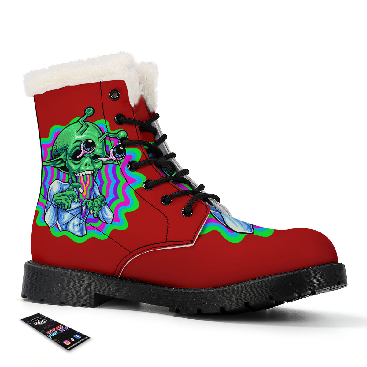 Trippy Alien Crazy Print Winter Boots-grizzshop