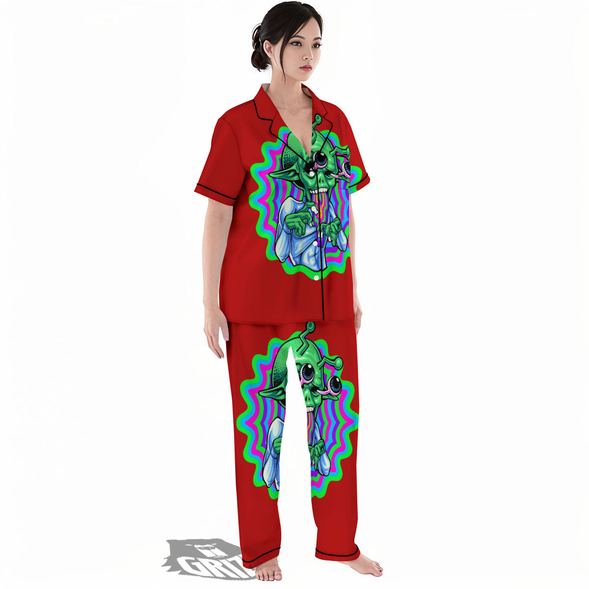 Trippy Alien Crazy Print Women's Pajamas Set-grizzshop