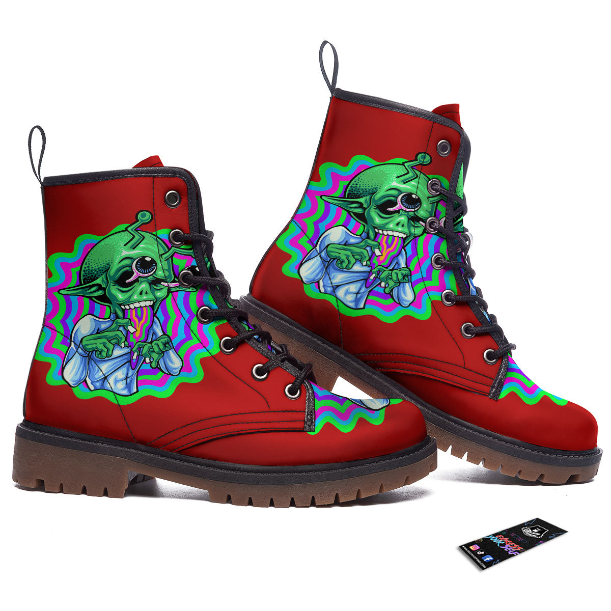 Trippy Alien Crazy Print Work Boots-grizzshop