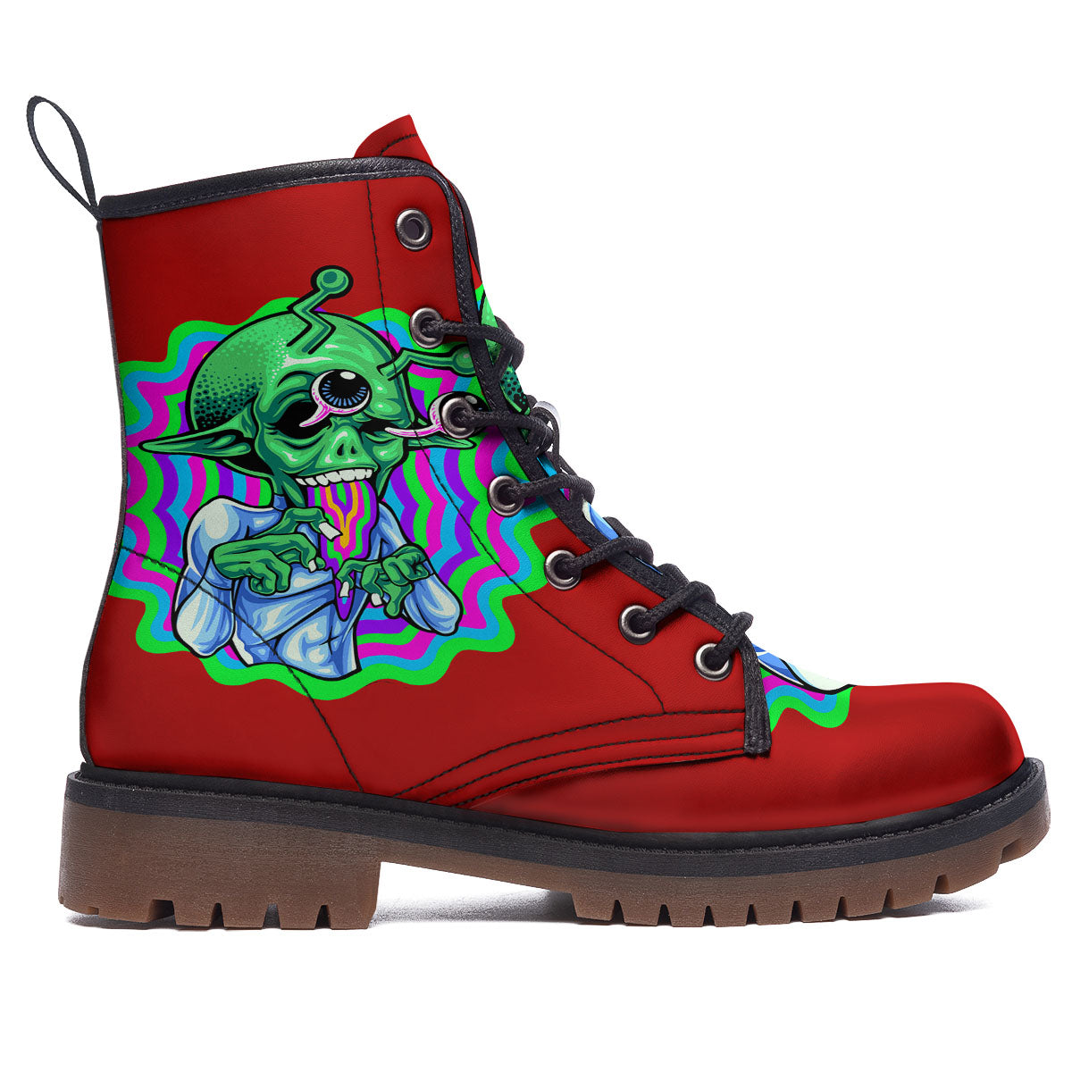 Trippy Alien Crazy Print Work Boots-grizzshop