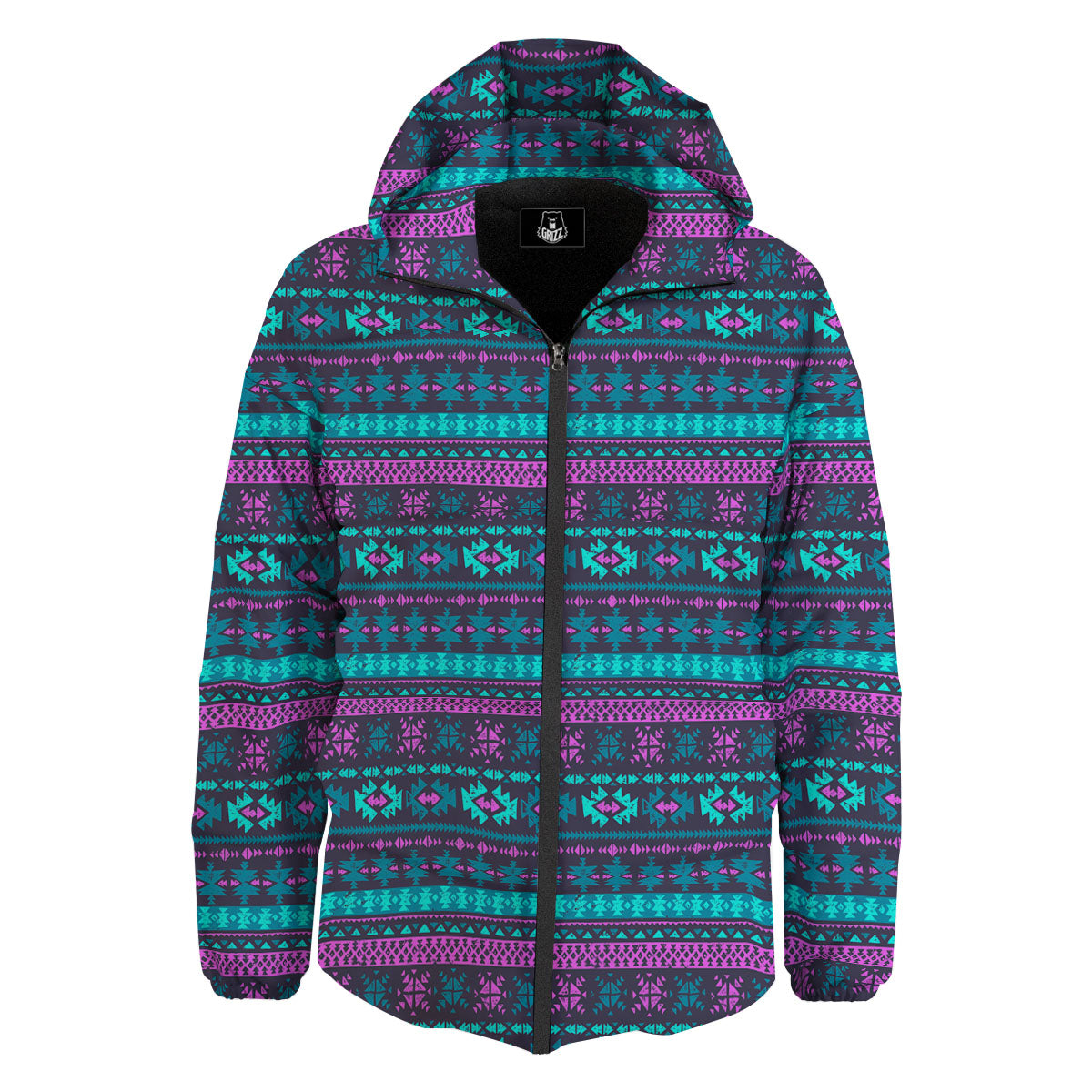 Trippy Ethnic Aztec Print Down Jacket-grizzshop