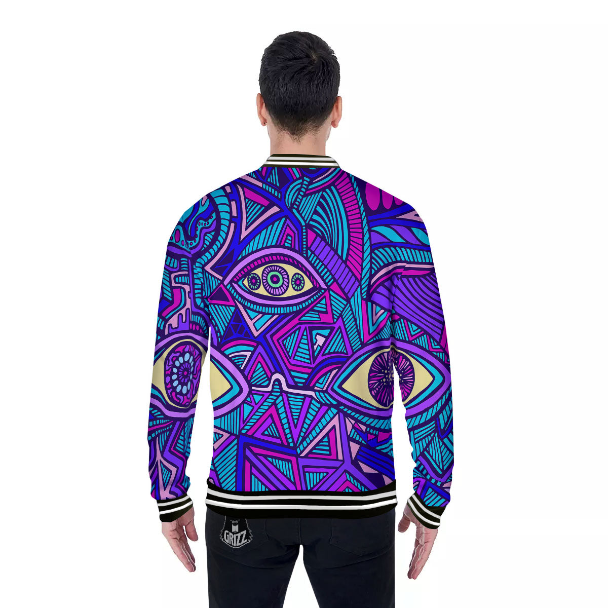 Trippy Ethnic Psychedelic Print Baseball Jacket-grizzshop