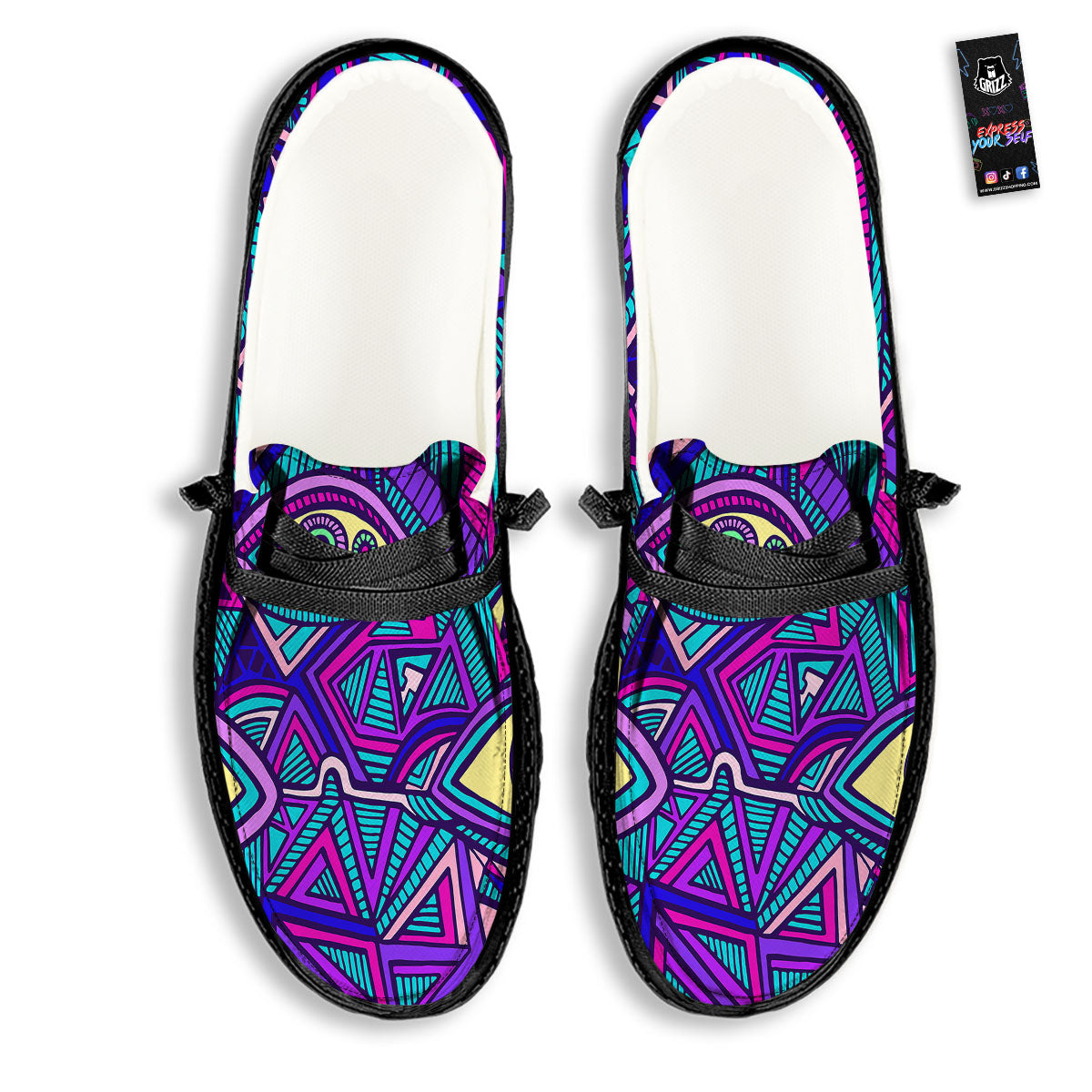 Trippy Ethnic Psychedelic Print Black Loafers-grizzshop