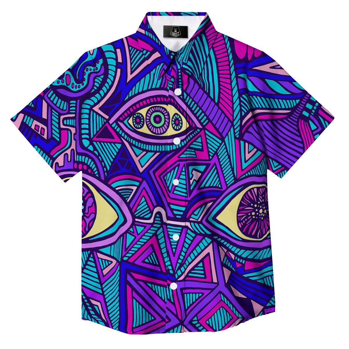 Trippy Ethnic Psychedelic Print Button Up Shirt-grizzshop