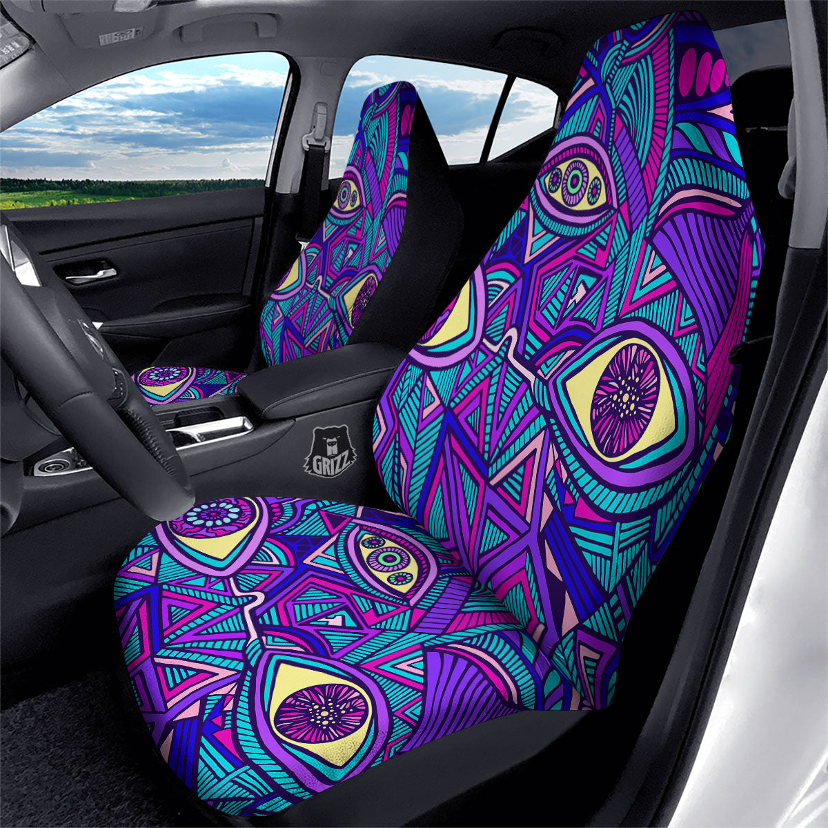 Trippy Ethnic Psychedelic Print Car Seat Covers-grizzshop