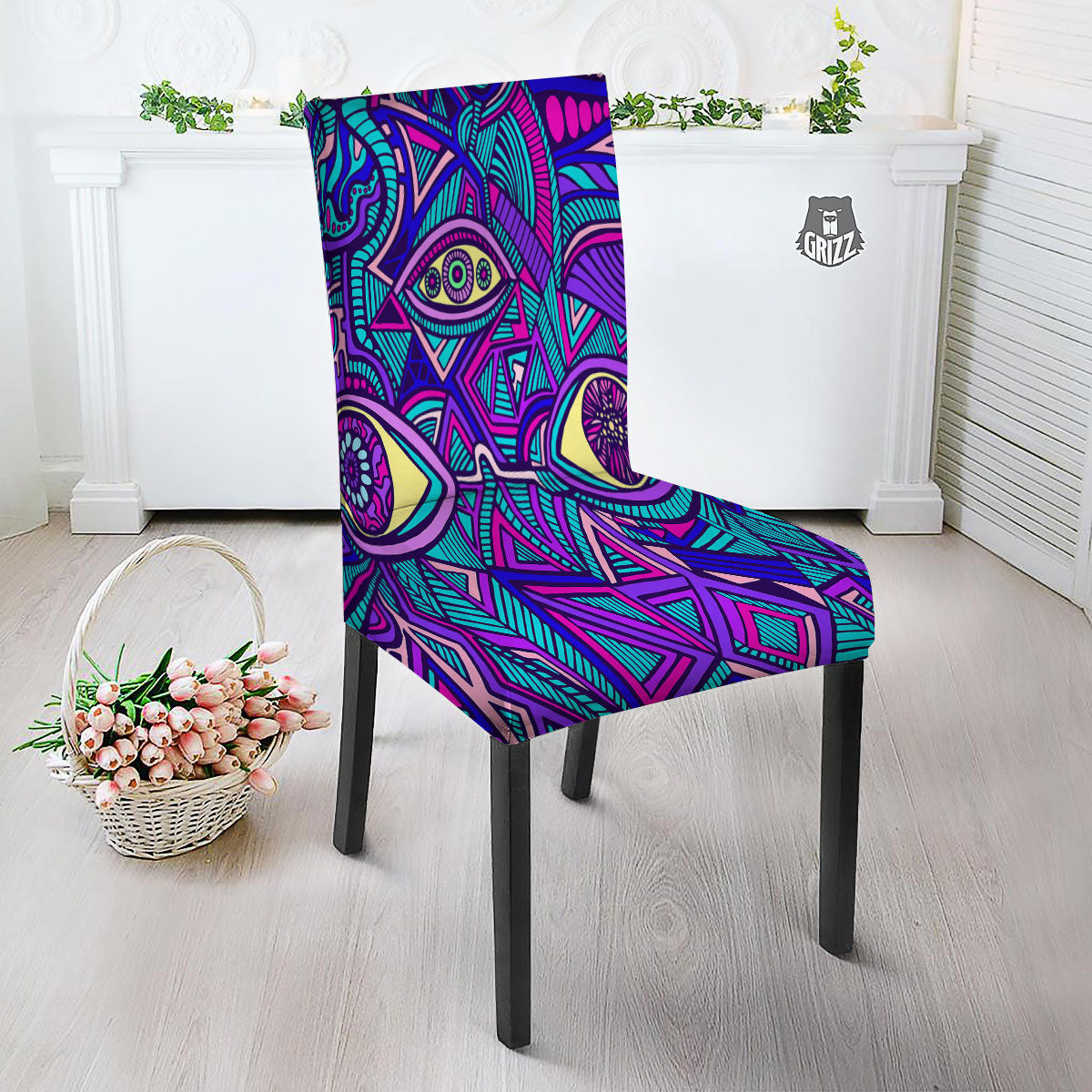 Trippy Ethnic Psychedelic Print Dining Chair Slipcover-grizzshop
