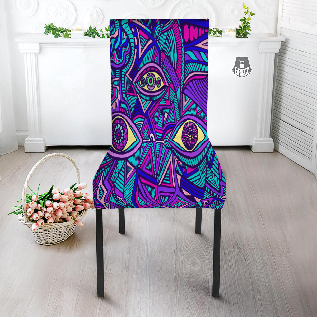 Trippy Ethnic Psychedelic Print Dining Chair Slipcover-grizzshop