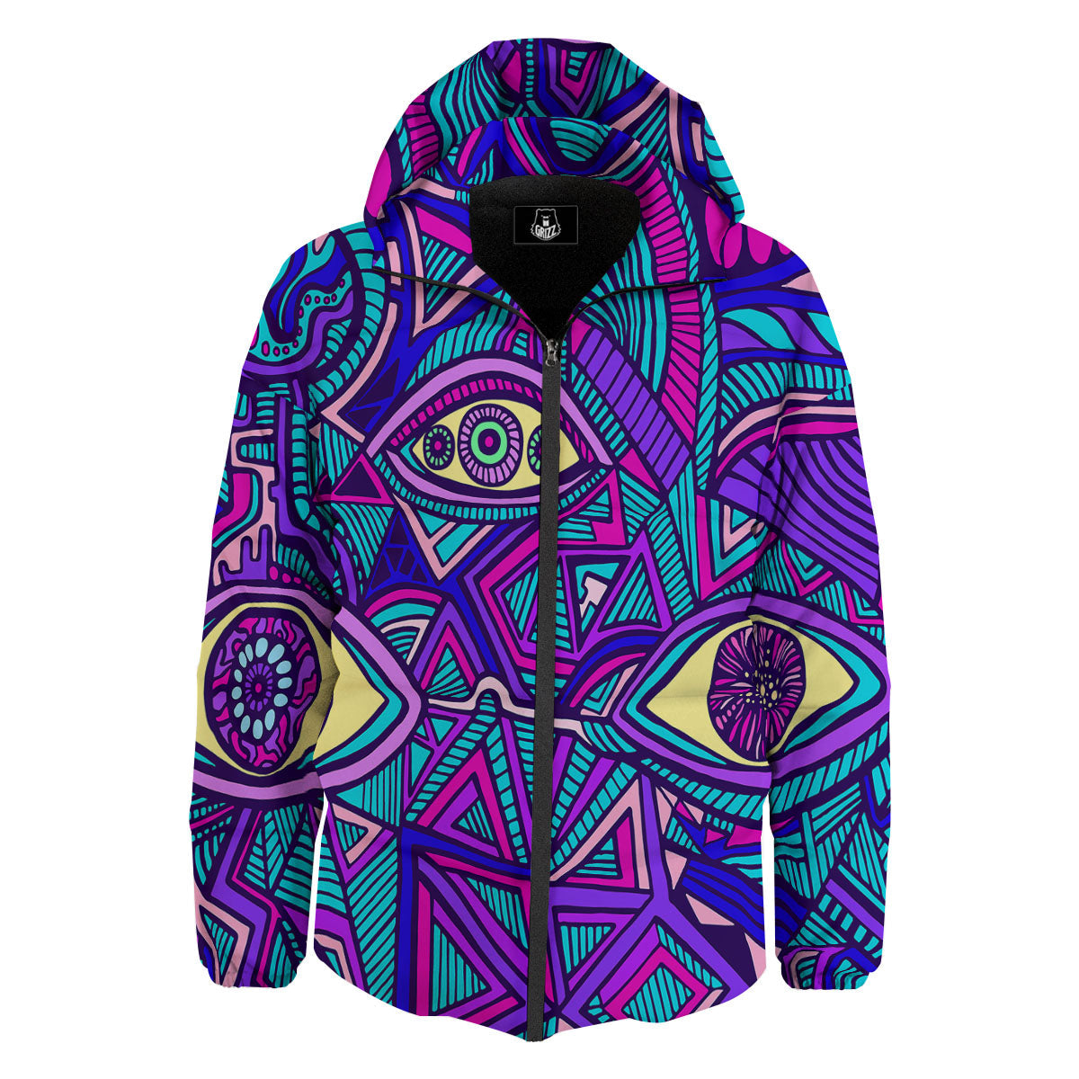 Trippy Ethnic Psychedelic Print Down Jacket-grizzshop