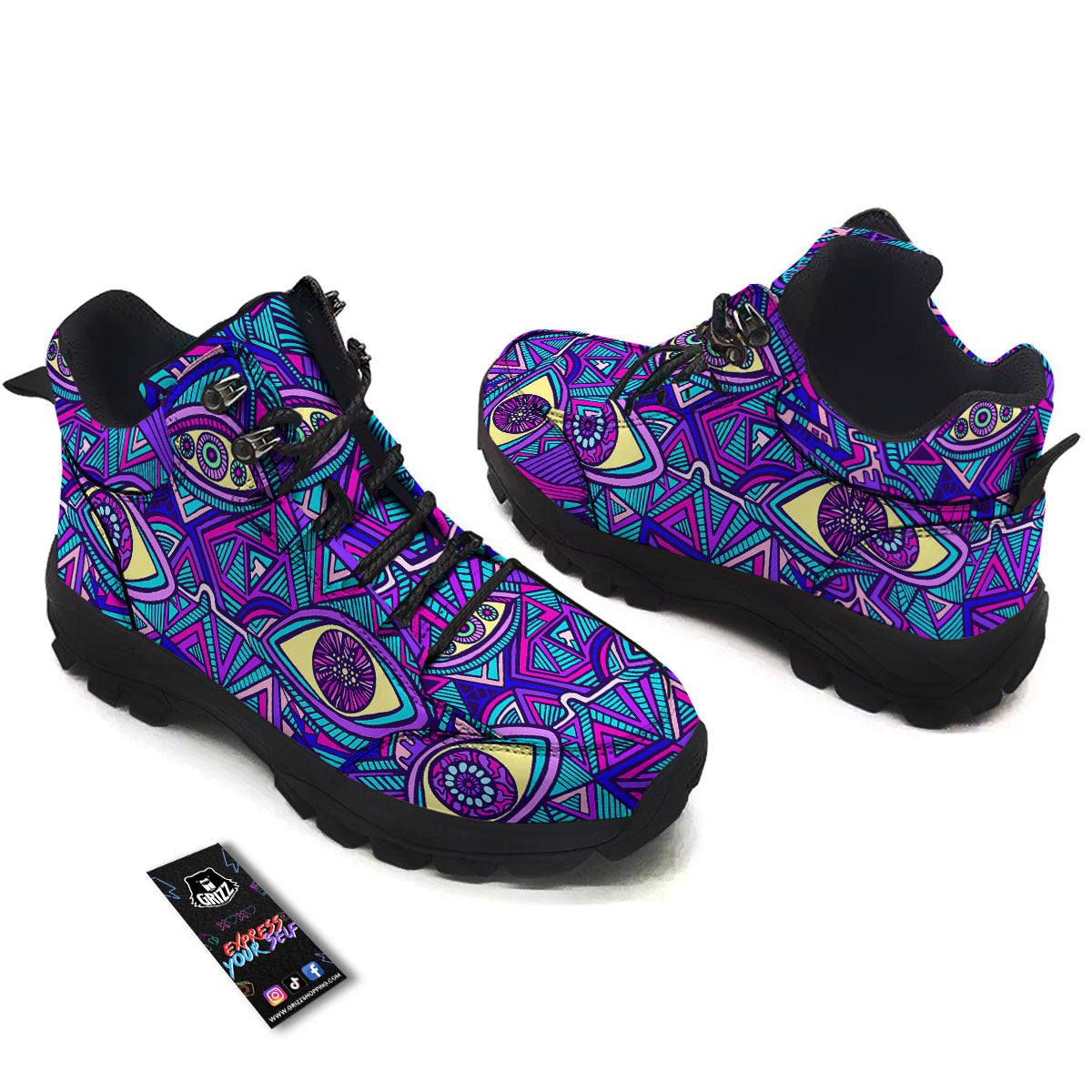 Trippy Ethnic Psychedelic Print Hiking Shoes-grizzshop