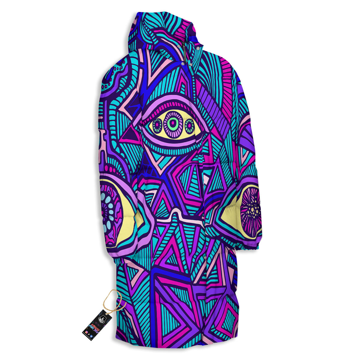 Trippy Ethnic Psychedelic Print Long Down Jacket-grizzshop