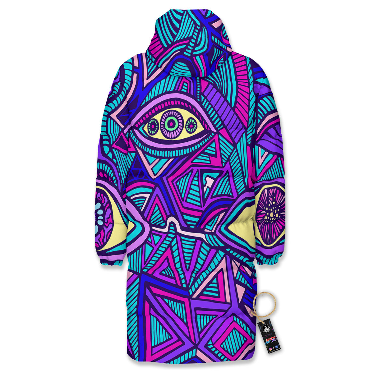 Trippy Ethnic Psychedelic Print Long Down Jacket-grizzshop