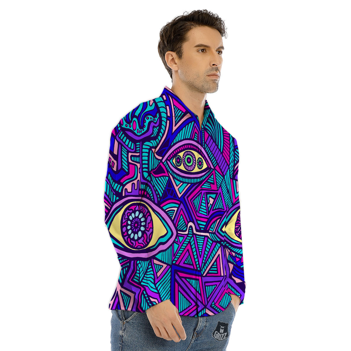 Trippy Ethnic Psychedelic Print Men's Dress Shirts-grizzshop
